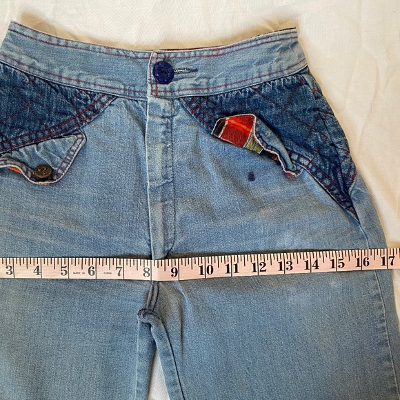 Super Cute Vintage 70s Distressed XXS 22” “What’s In a Name?” Bell Bottom Jeans - Picture 15 of 16